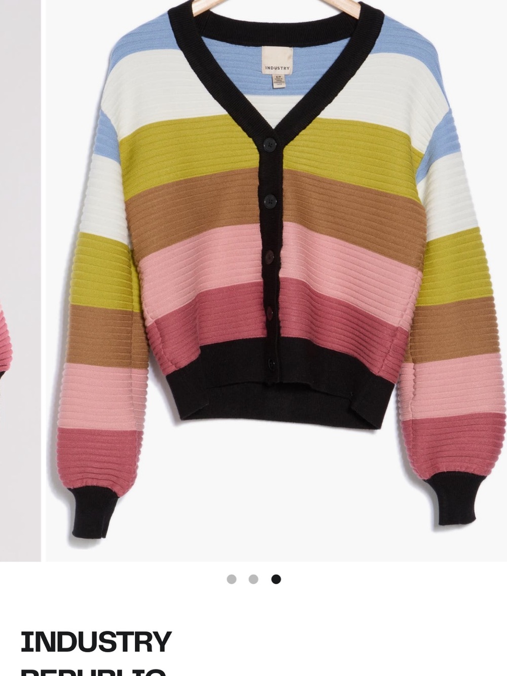 INDUSTRY Stripe Ribbed V-Neck Button Cardigan in Multicolor